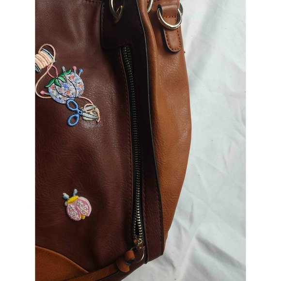 MICHAEL Michael Kors Shoulder Bag Brown Leather Lady Bug Patches Purse Casual - Picture 6 of 9